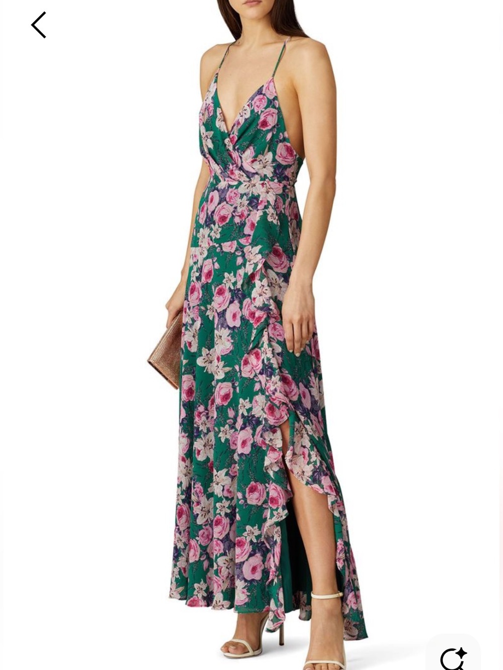 Astr Floral Green Maxi Dress with Pink Rose Print